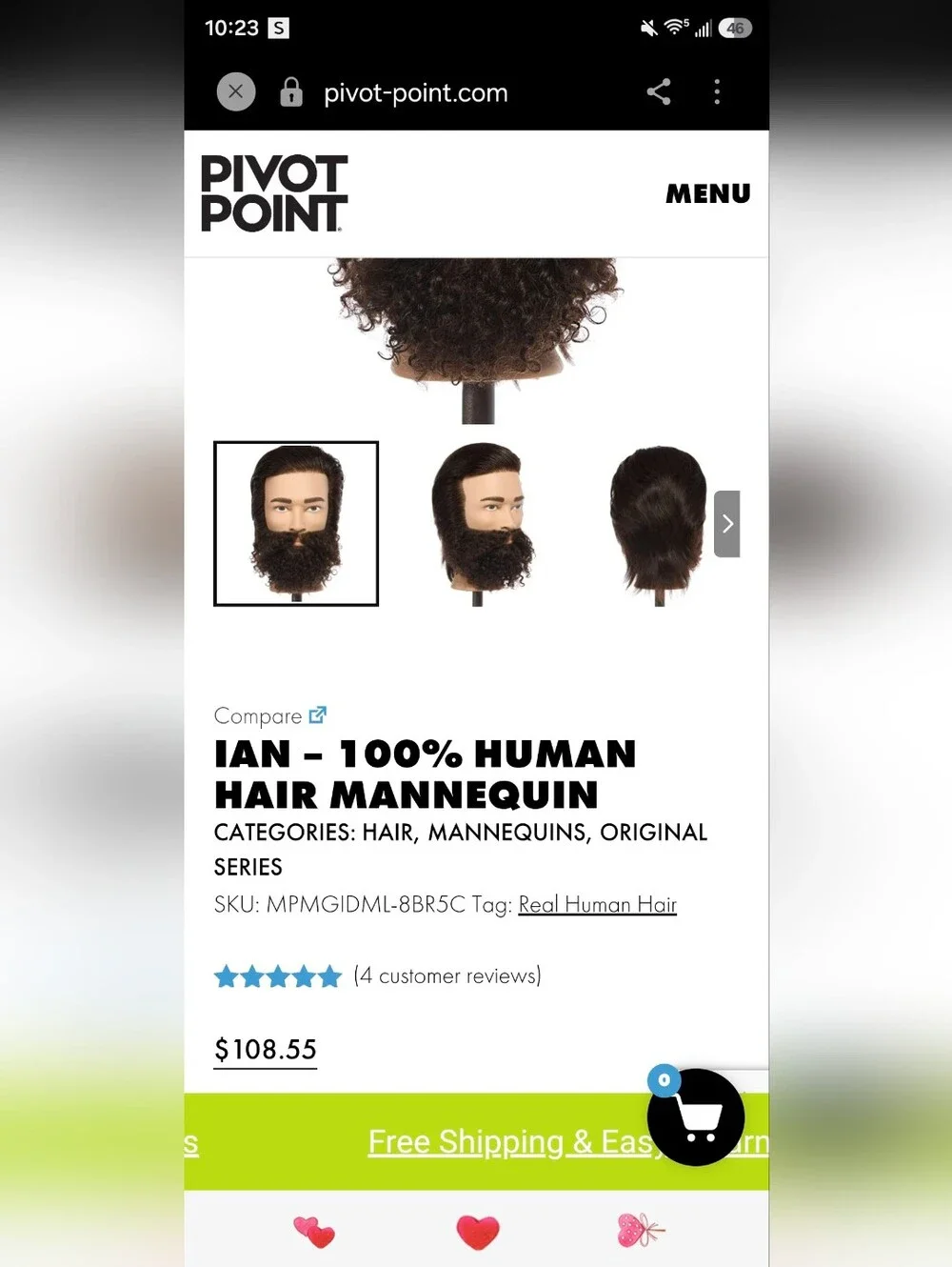 Pivot Point Ian 100% Human Hair Mannequin Styling Head Dark Brown Color Hair NEW